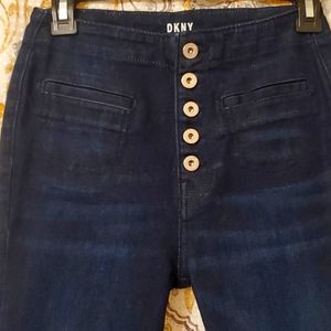 DKNY Dark Demin High Waisted Jean with 5 Buttons.  Size 25 waist 14in inseam 30